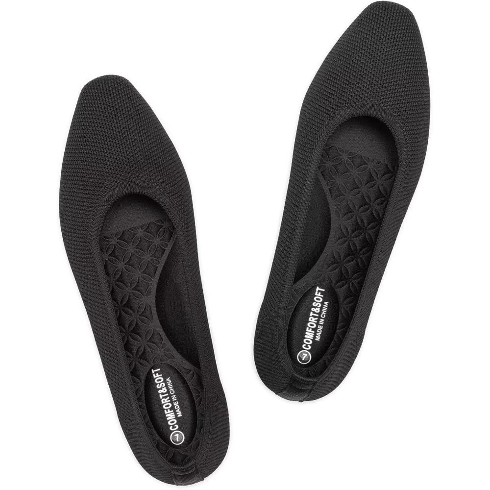 imageFrank Mully Womens Flat Square Toe Shoes Knitted Work Flat Comfort Dressy Flat Shoes for Daily Lightweight ComfortBlack