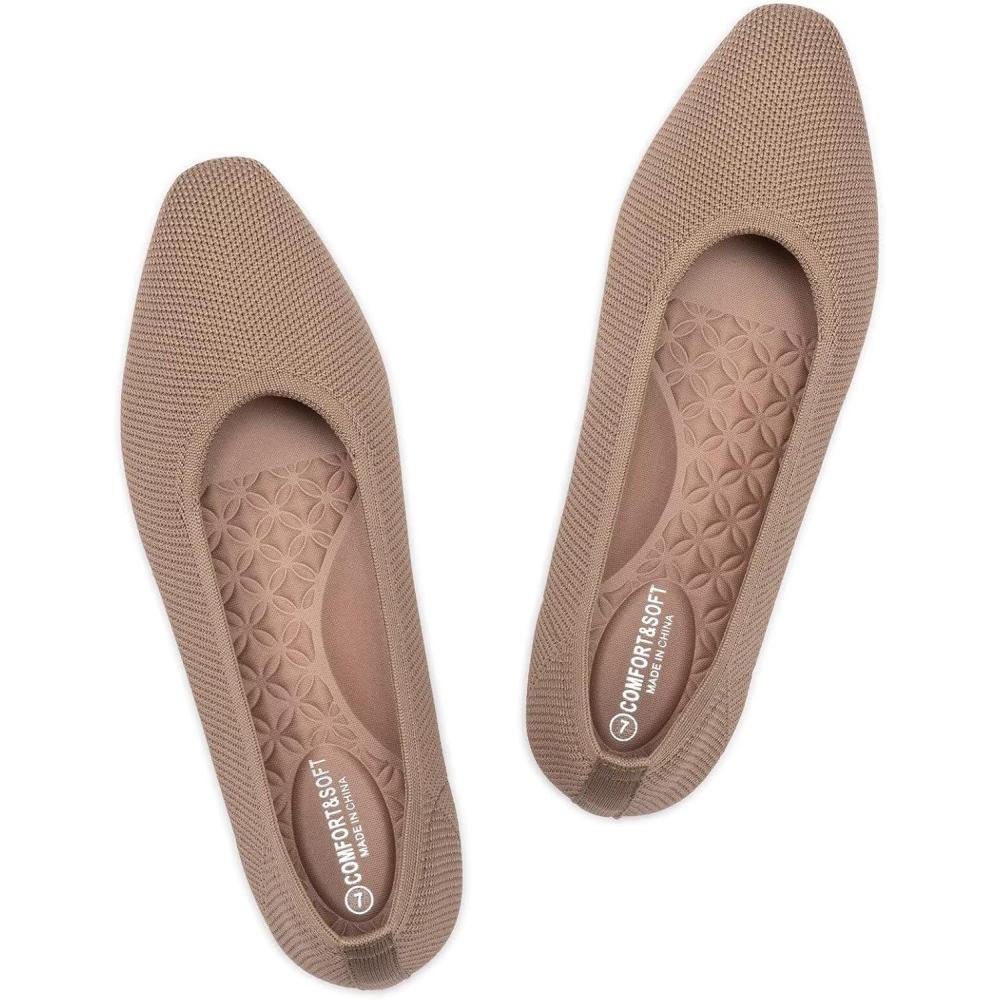 imageFrank Mully Womens Flat Square Toe Shoes Knitted Work Flat Comfort Dressy Flat Shoes for Daily Lightweight ComfortNude