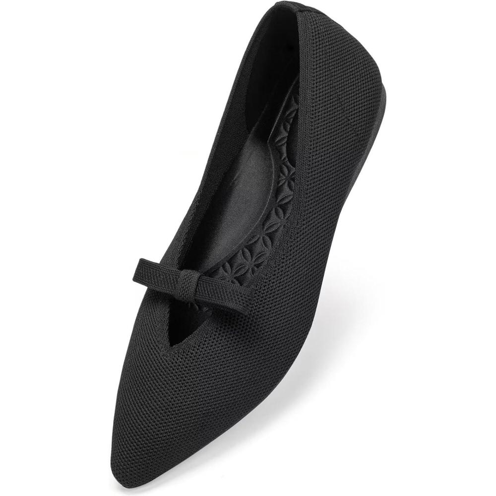 imageFrank Mully Womens Flats with Bow Slip on Ballet Shoes Soft Fabric Ballerina Dressy Flats for WomenBlack