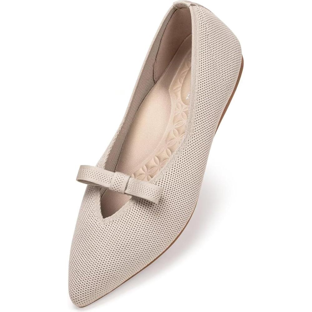 imageFrank Mully Womens Flats with Bow Slip on Ballet Shoes Soft Fabric Ballerina Dressy Flats for WomenEcru