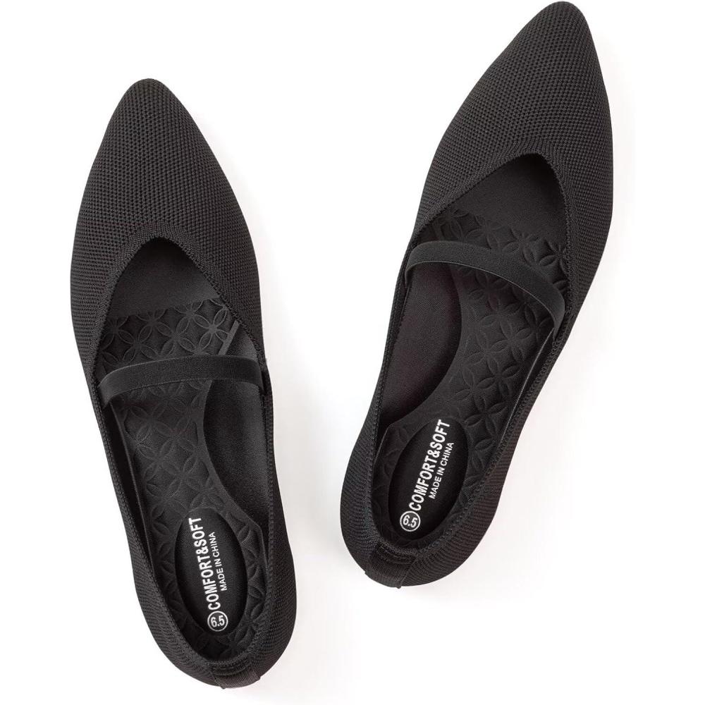 imageFrank Mully Womens Flats with Straps Pointed Toe Flat Shoes Low Wedge Heel Comfortable Arch Support Flats for WomenBlack