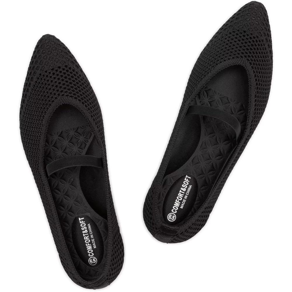 imageFrank Mully Womens Flats with Straps Pointed Toe Flat Shoes Low Wedge Heel Comfortable Arch Support Flats for WomenBlack Mesh