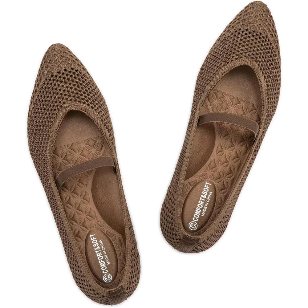 imageFrank Mully Womens Flats with Straps Pointed Toe Flat Shoes Low Wedge Heel Comfortable Arch Support Flats for WomenBrown Mesh