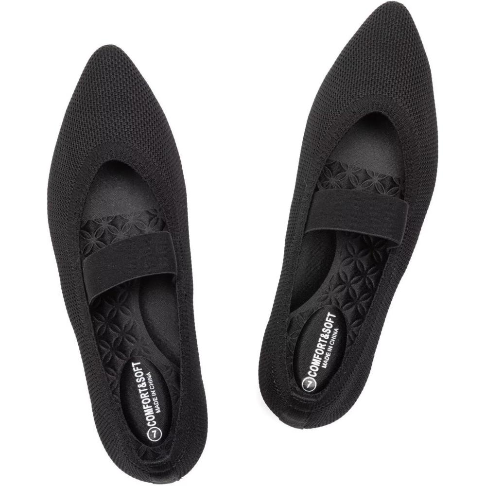imageFrank Mully Womens Knit Flats PointedToe Shoes with Elastic Straps Ballerina Flat Shoes for Women Dressy6089black