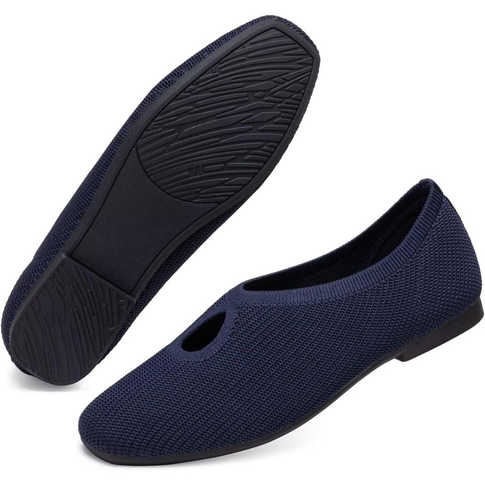 imageFrank Mully Womens Knit Flats Teardrop Upper SquareToe Style Shoes Lightweight Flats for Women Comfortable Slip on Flats for Work Wedding OfficeNavyblue