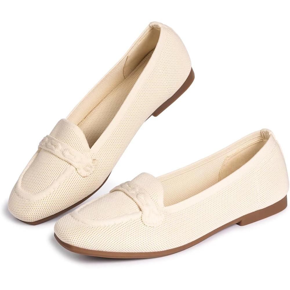 imageFrank Mully Womens Loafer Flats Square Toe Comfortable Office Work Shoes Cute Penny Loafer Slip On Walking Driving Shoes6046beige