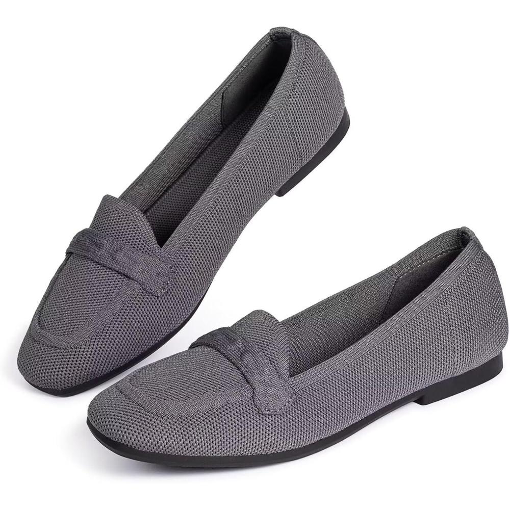 imageFrank Mully Womens Loafer Flats Square Toe Comfortable Office Work Shoes Cute Penny Loafer Slip On Walking Driving Shoes6046grey