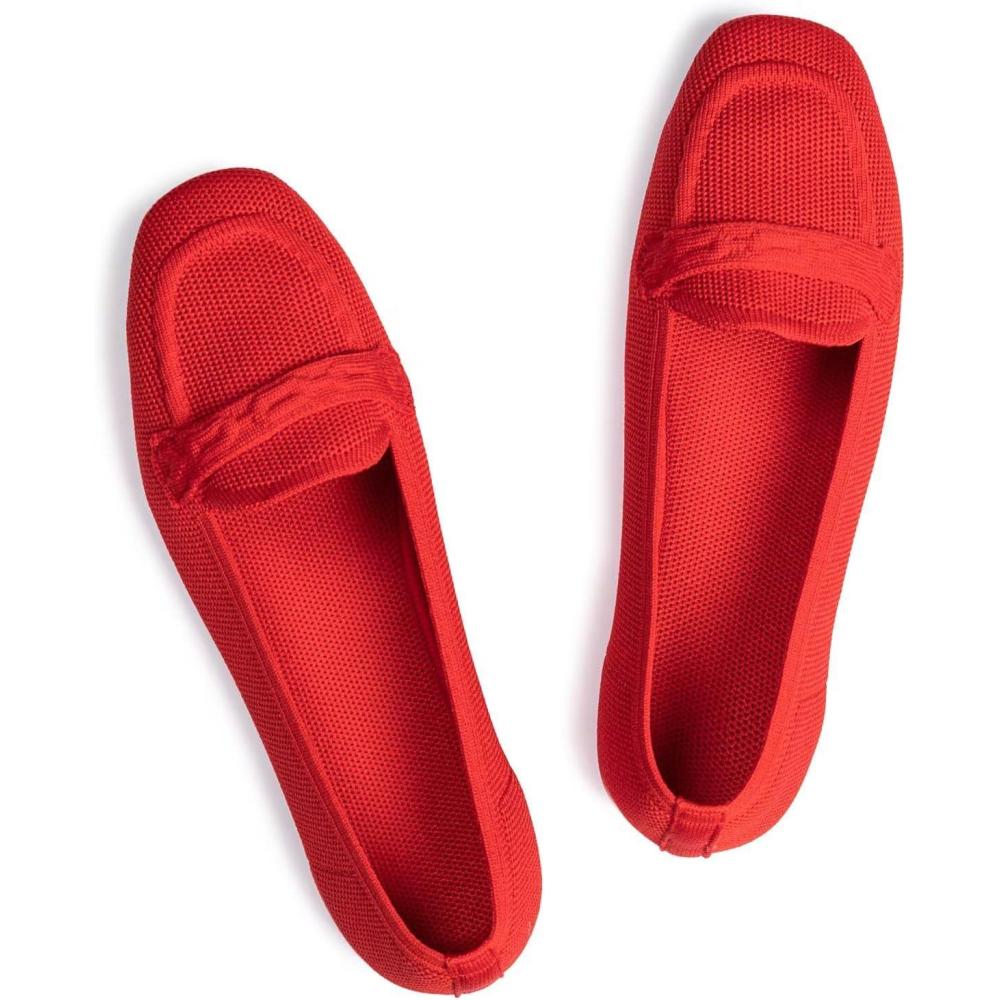 imageFrank Mully Womens Loafer Flats Square Toe Comfortable Office Work Shoes Cute Penny Loafer Slip On Walking Driving Shoes6046red