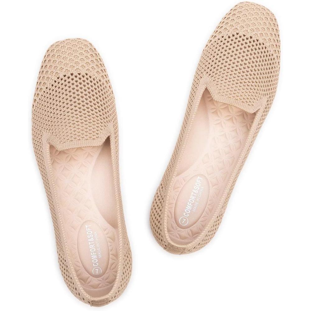imageFrank Mully Womens Loafer Flats Square Toe Comfortable Office Work Shoes Cute Penny Loafer Slip On Walking Driving ShoesEcru Mesh