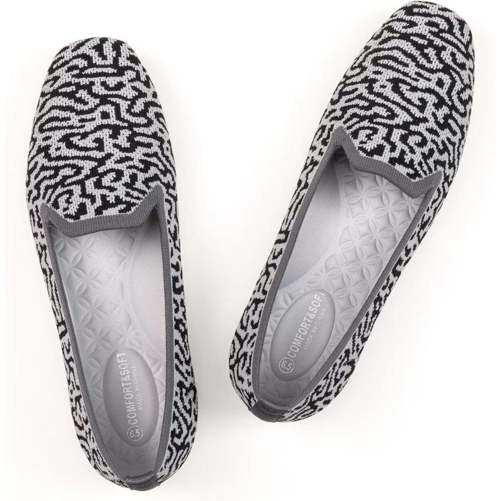 imageFrank Mully Womens Loafer Flats Square Toe Comfortable Office Work Shoes Cute Penny Loafer Slip On Walking Driving ShoesGrey Pattern