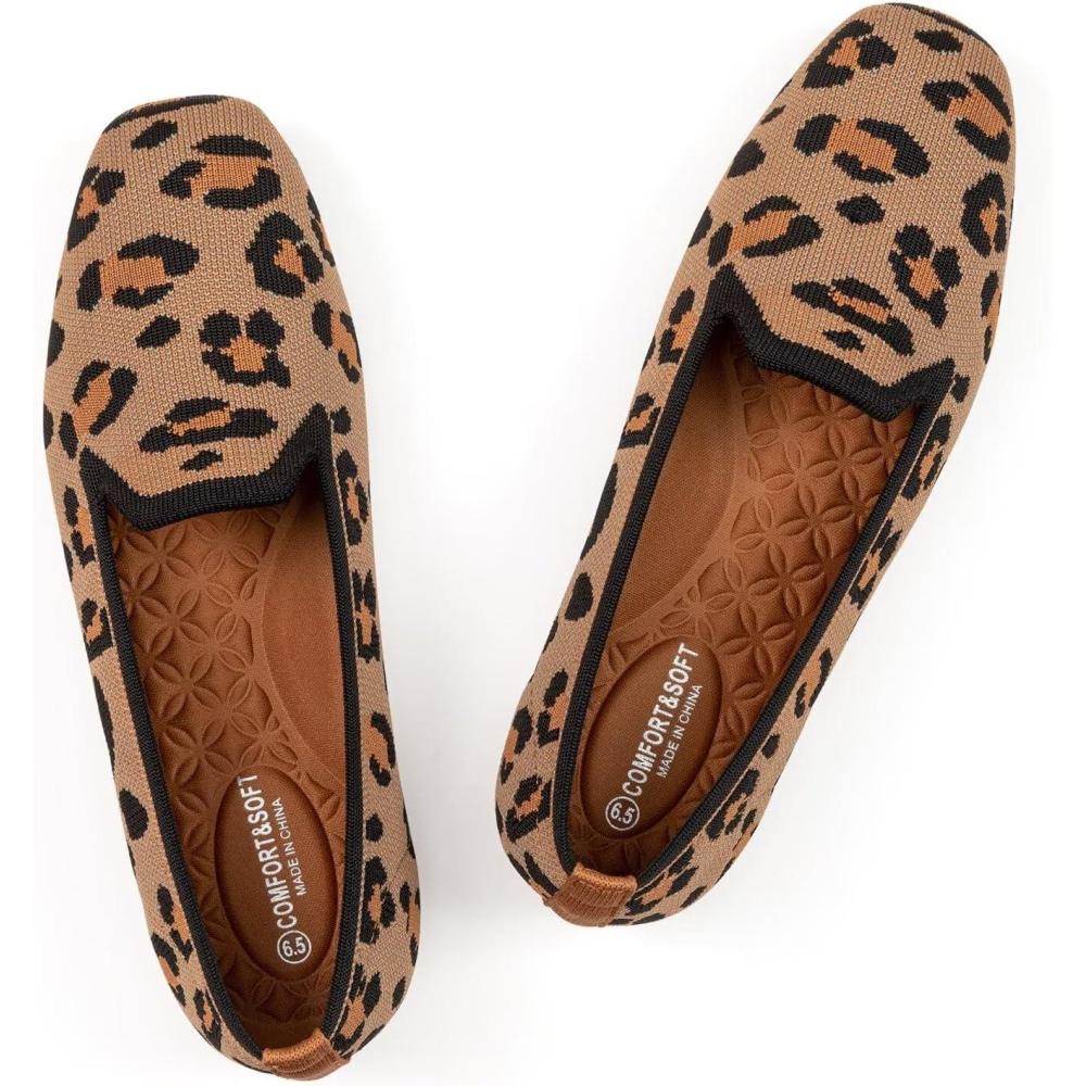 imageFrank Mully Womens Loafer Flats Square Toe Comfortable Office Work Shoes Cute Penny Loafer Slip On Walking Driving ShoesLeopard Pattern