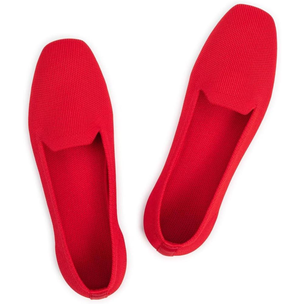 imageFrank Mully Womens Loafer Flats Square Toe Comfortable Office Work Shoes Cute Penny Loafer Slip On Walking Driving ShoesRed