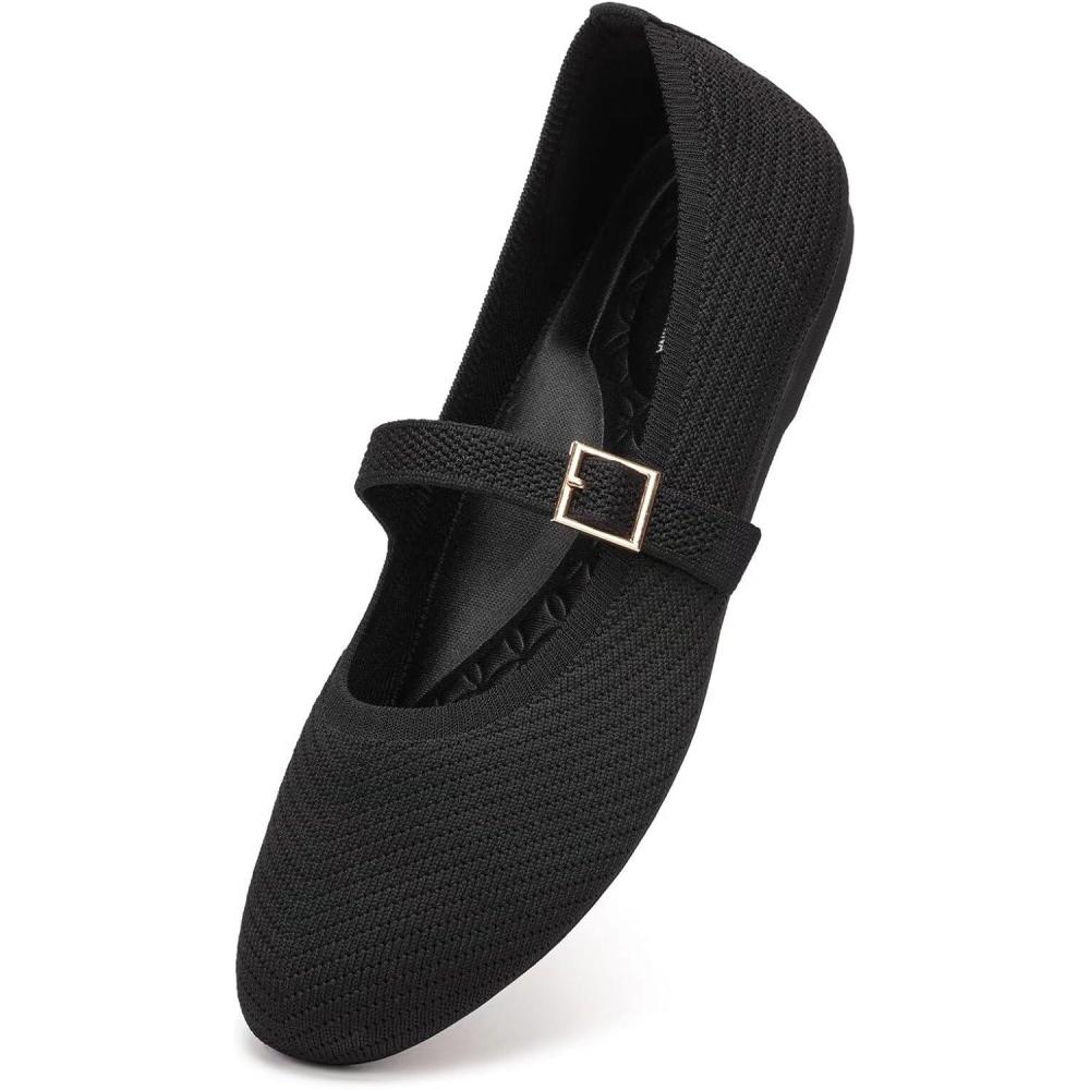 imageFrank Mully Womens Mary Jane Flats Comfortable Dressy Ballet Flats Casual Round Toe Slip On Washable Knitted Fabric Office Work Woman Shoes6088black