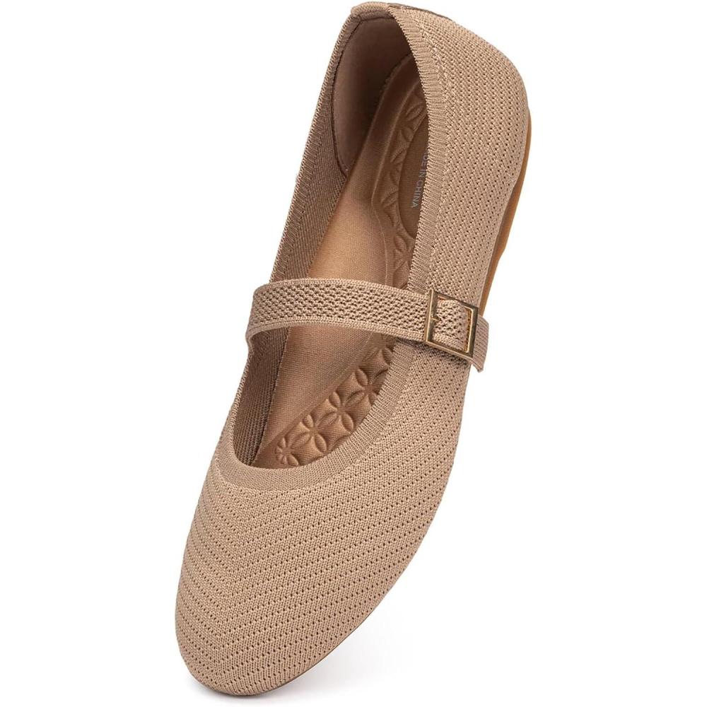 imageFrank Mully Womens Mary Jane Flats Comfortable Dressy Ballet Flats Casual Round Toe Slip On Washable Knitted Fabric Office Work Woman Shoes6088brown