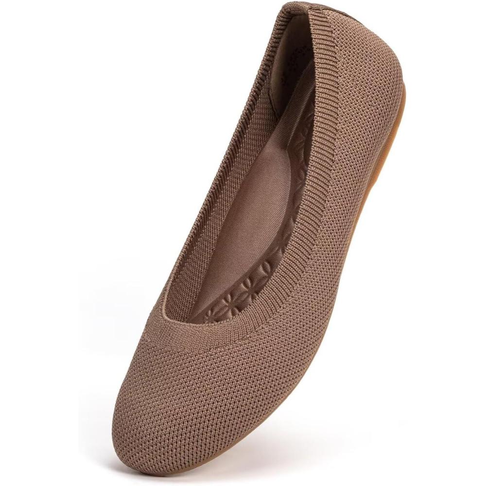imageFrank Mully Womens Mary Jane Flats Comfortable Dressy Ballet Flats Casual Round Toe Slip On Washable Knitted Fabric Office Work Woman ShoesBrown