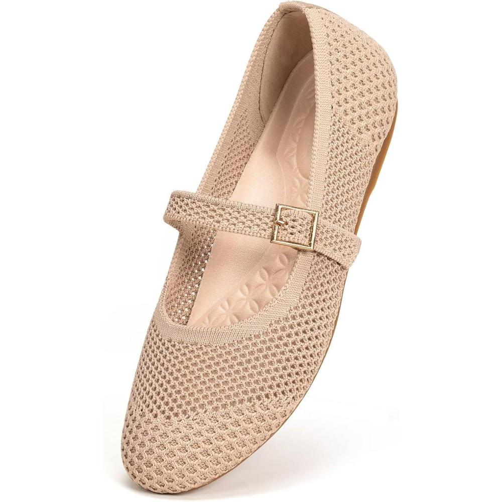 imageFrank Mully Womens Mary Jane Flats Comfortable Dressy Ballet Flats Casual Round Toe Slip On Washable Knitted Fabric Office Work Woman ShoesEcruMesh