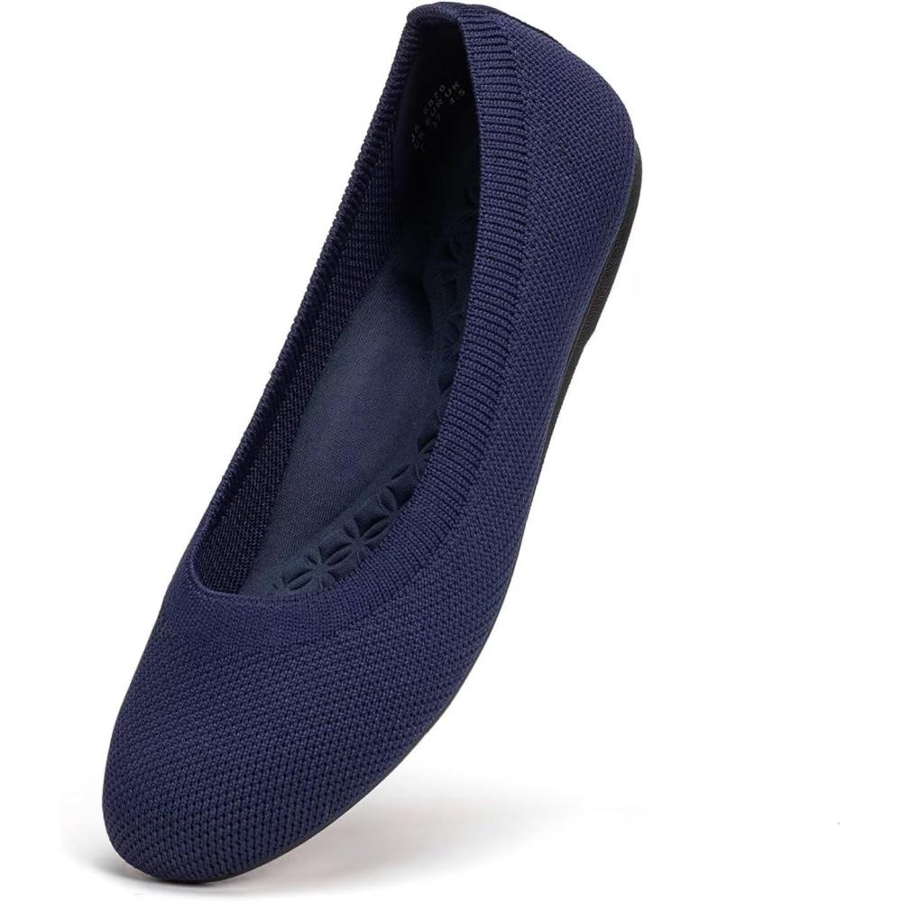 imageFrank Mully Womens Mary Jane Flats Comfortable Dressy Ballet Flats Casual Round Toe Slip On Washable Knitted Fabric Office Work Woman ShoesNavyblue