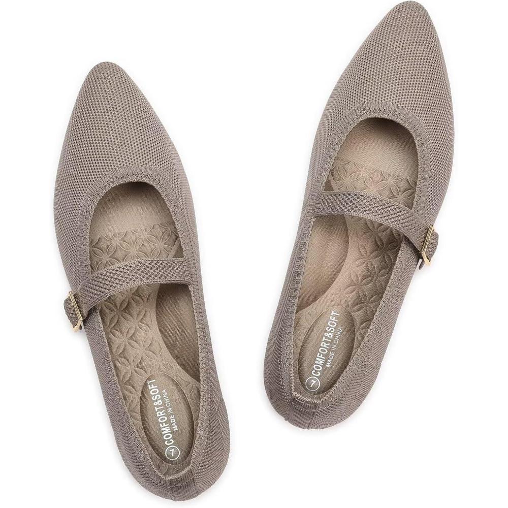 imageFrank Mully Womens Mesh Flats Mary Jane Shoes Pointed Toe Lightweight with Adjustable Instep Strap Knit Flat Shoes for Women Dressy Casual Washable Walking ShoesSolid Coffee