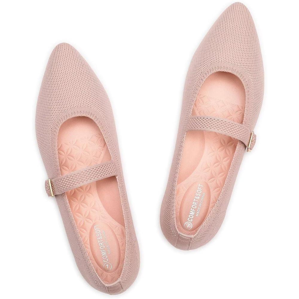 imageFrank Mully Womens Mesh Flats Mary Jane Shoes Pointed Toe Lightweight with Adjustable Instep Strap Knit Flat Shoes for Women Dressy Casual Washable Walking ShoesSolid Pink