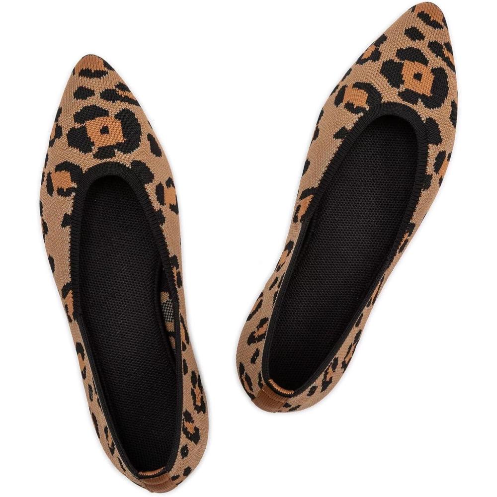 imageFrank Mully Womens Pointed Toe Flats Knit Dress Shoes Comfort Women Shoes Slip On Shoes for Woman Classic Softable Shoes Low Wedge6037leopard
