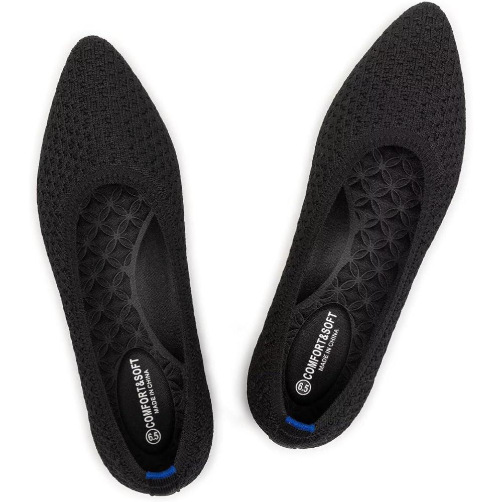imageFrank Mully Womens Pointed Toe Flats Knit Dress Shoes Comfort Women Shoes Slip On Shoes for Woman Classic Softable Shoes Low WedgeA Black