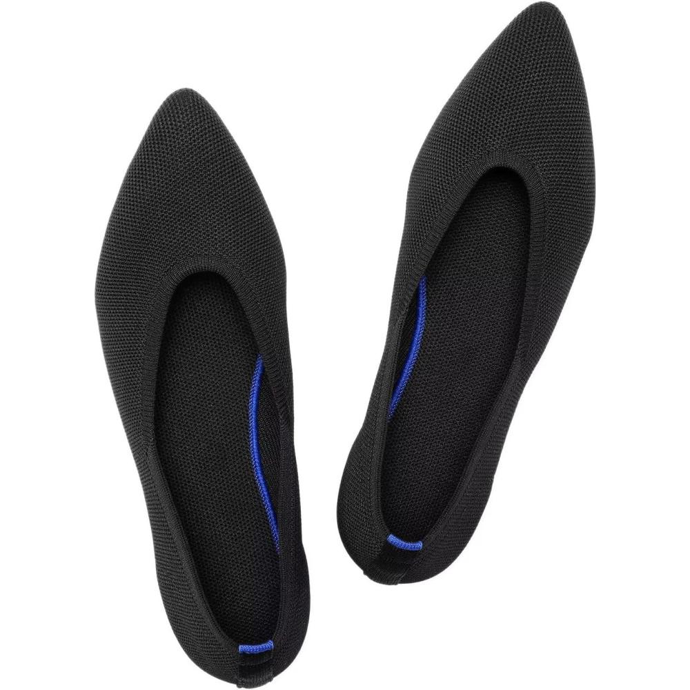 imageFrank Mully Womens Pointed Toe Flats Knit Dress Shoes Comfort Women Shoes Slip On Shoes for Woman Classic Softable Shoes Low WedgeBlack Solid