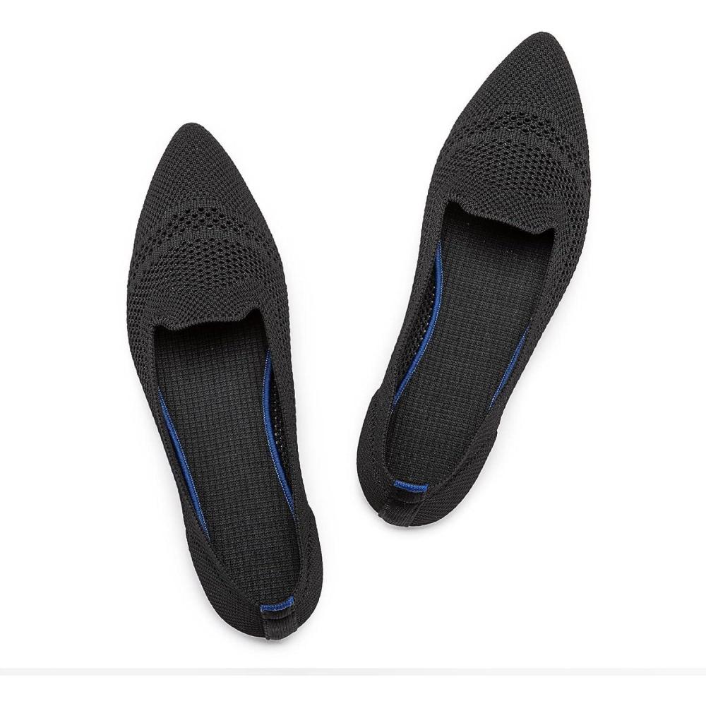 imageFrank Mully Womens Pointed Toe Flats Knit Dress Shoes Comfort Women Shoes Slip On Shoes for Woman Classic Softable Shoes Low WedgeBlackMesh