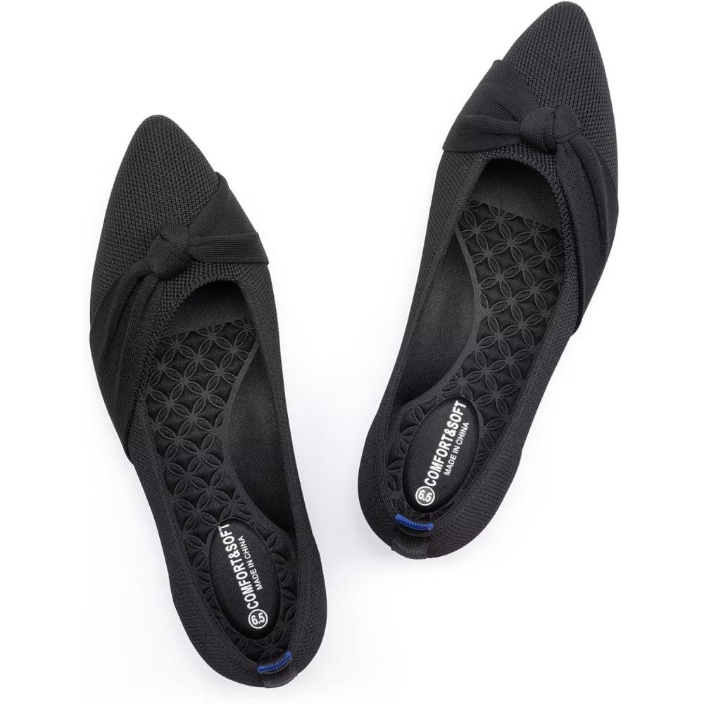 imageFrank Mully Womens Pointed Toe Flats Knit Dress Shoes Comfort Women Shoes Slip On Shoes for Woman Classic Softable Shoes Low WedgeBlackbowknot