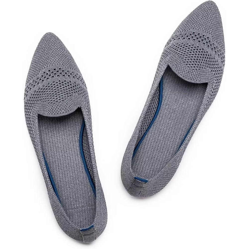 imageFrank Mully Womens Pointed Toe Flats Knit Dress Shoes Comfort Women Shoes Slip On Shoes for Woman Classic Softable Shoes Low WedgeGreyMesh
