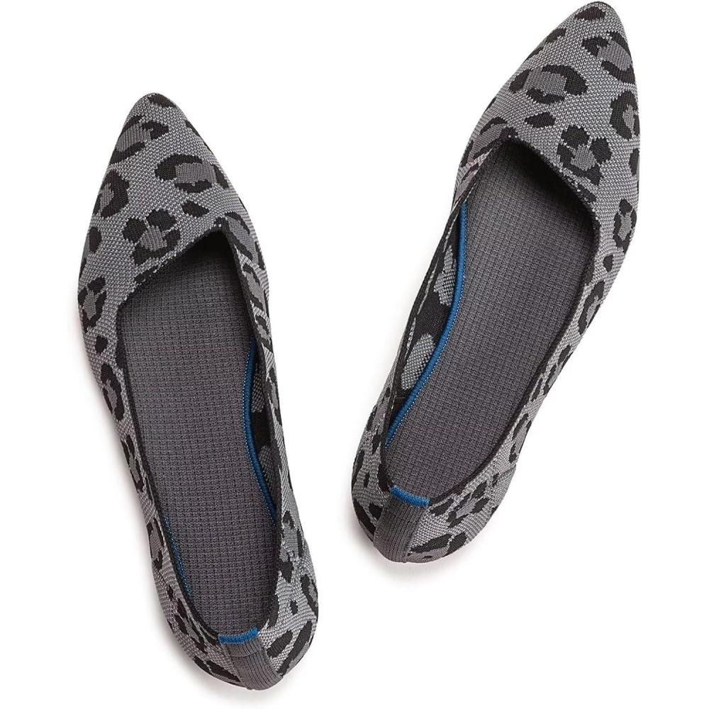 imageFrank Mully Womens Pointed Toe Flats Knit Dress Shoes Comfort Women Shoes Slip On Shoes for Woman Classic Softable Shoes Low WedgeLeopard