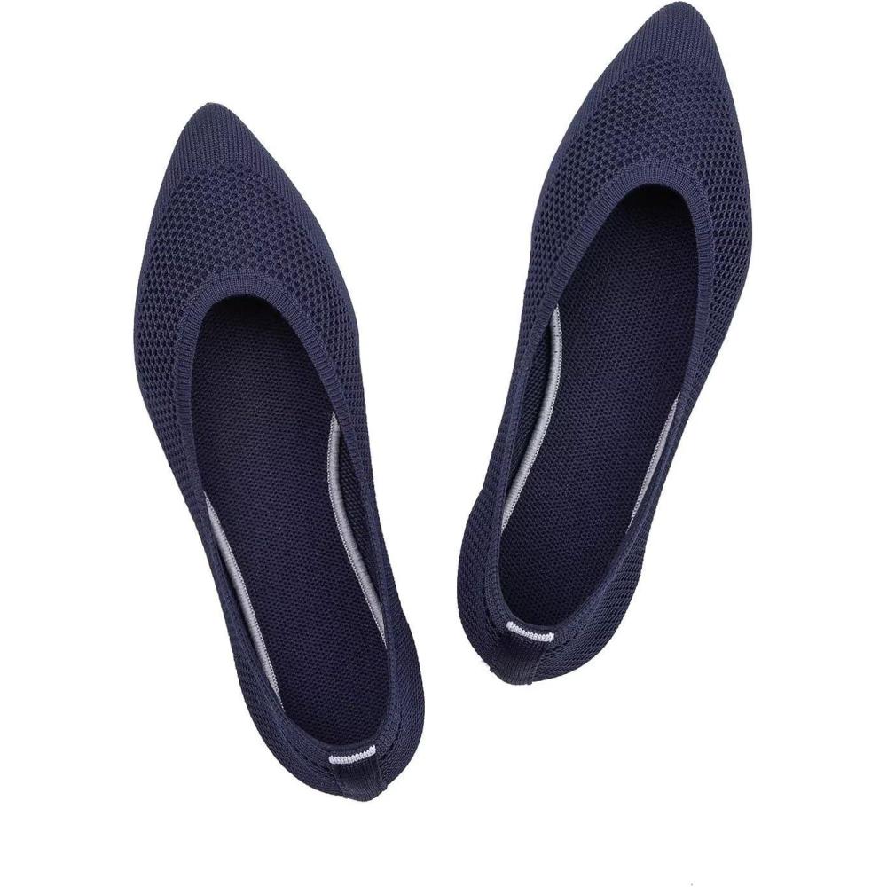 imageFrank Mully Womens Pointed Toe Flats Knit Dress Shoes Comfort Women Shoes Slip On Shoes for Woman Classic Softable Shoes Low WedgeNavyMesh