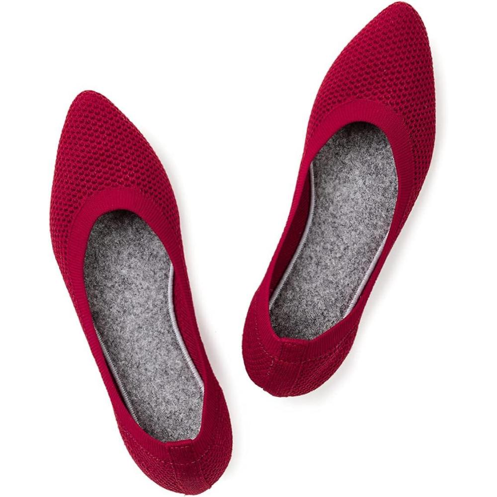 imageFrank Mully Womens Pointed Toe Flats Knit Dress Shoes Comfort Women Shoes Slip On Shoes for Woman Classic Softable Shoes Low WedgeRed