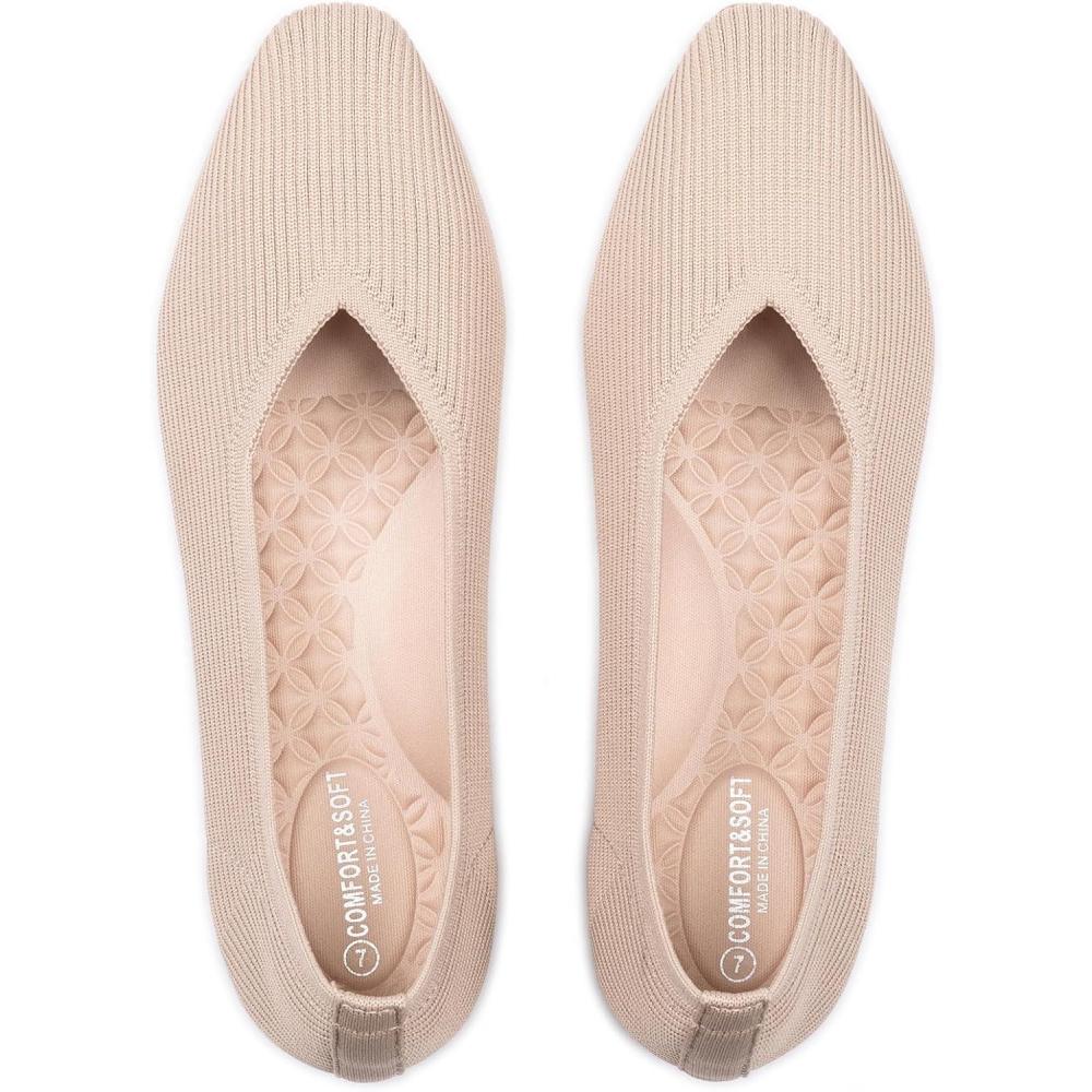 imageFrank Mully Womens Square Toe Knitted Flats Breathable Lightweight SlipOn Shoes with Arch Support for AllDay ComfortBeige