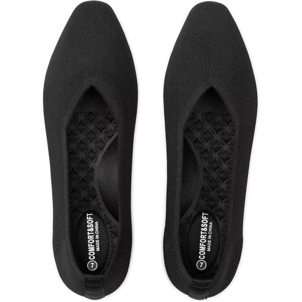 imageFrank Mully Womens Square Toe Knitted Flats Breathable Lightweight SlipOn Shoes with Arch Support for AllDay ComfortBlackMesh