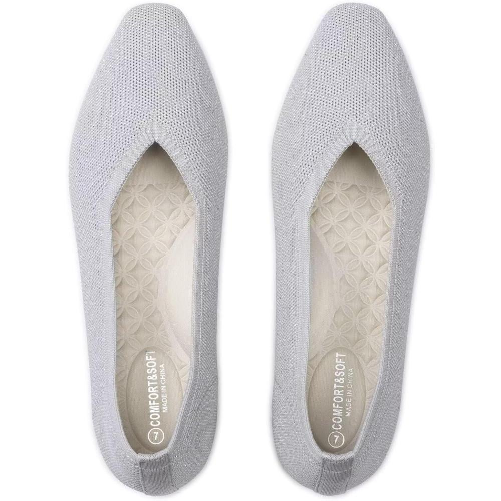 imageFrank Mully Womens Square Toe Knitted Flats Breathable Lightweight SlipOn Shoes with Arch Support for AllDay ComfortGreyMesh