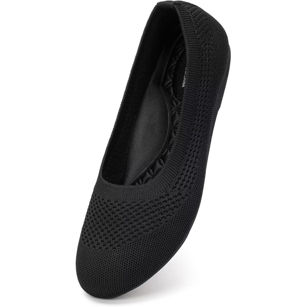 imageFrank Mully Womens Wide Width Flats Ballet Flats Round Toe Knit Flat Shoes with Arch Support Wide Toe BoxBlack Mesh
