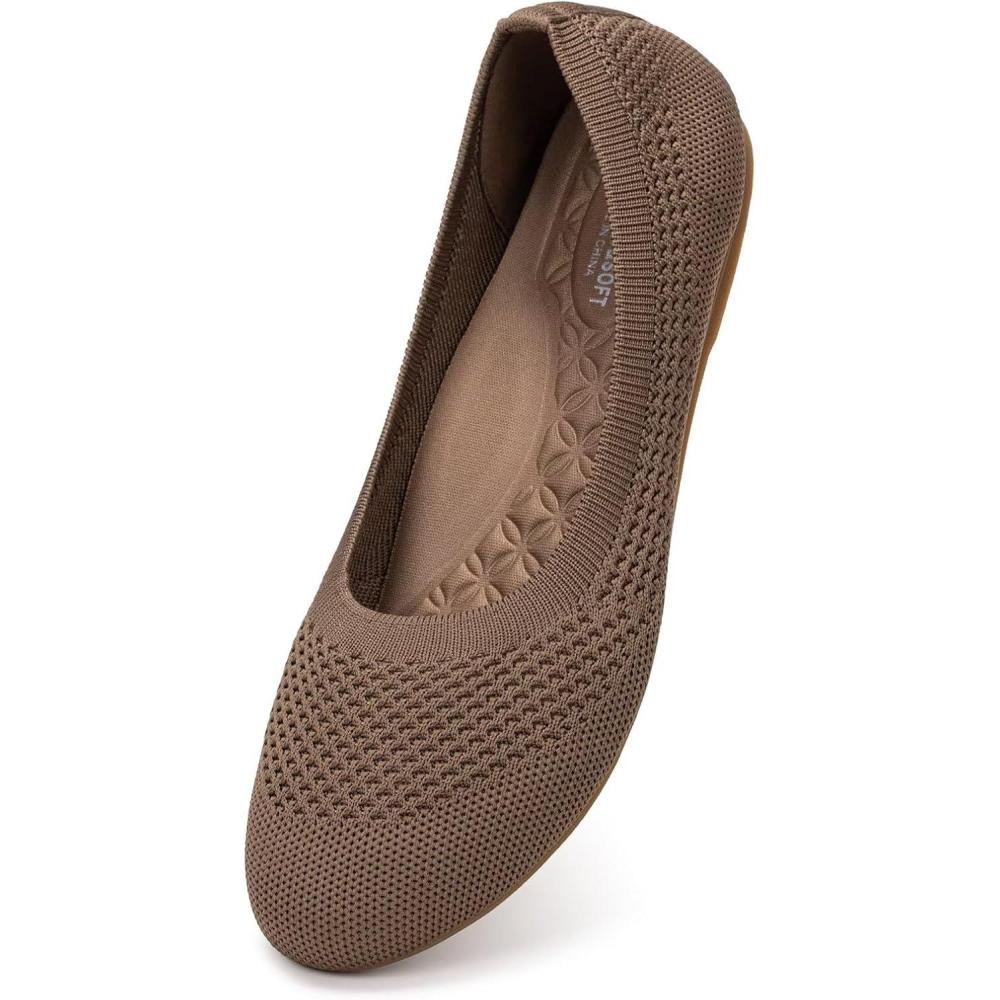imageFrank Mully Womens Wide Width Flats Ballet Flats Round Toe Knit Flat Shoes with Arch Support Wide Toe BoxBrown Mesh
