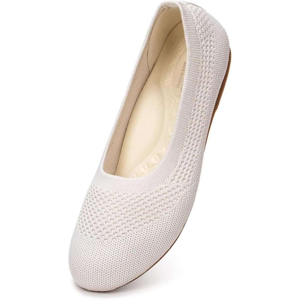 imageFrank Mully Womens Wide Width Flats Ballet Flats Round Toe Knit Flat Shoes with Arch Support Wide Toe BoxCream Mesh