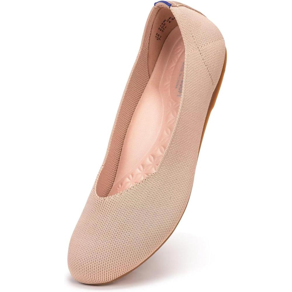 imageFrank Mully Womens Wide Width Flats Ballet Flats Round Toe Knit Flat Shoes with Arch Support Wide Toe BoxEcru