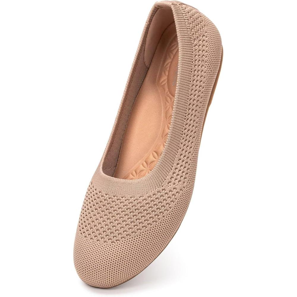 imageFrank Mully Womens Wide Width Flats Ballet Flats Round Toe Knit Flat Shoes with Arch Support Wide Toe BoxEcru Mesh