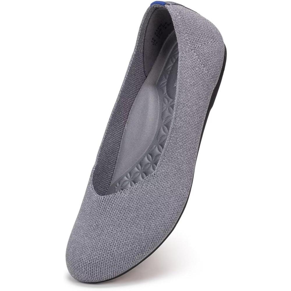 imageFrank Mully Womens Wide Width Flats Ballet Flats Round Toe Knit Flat Shoes with Arch Support Wide Toe BoxGrey
