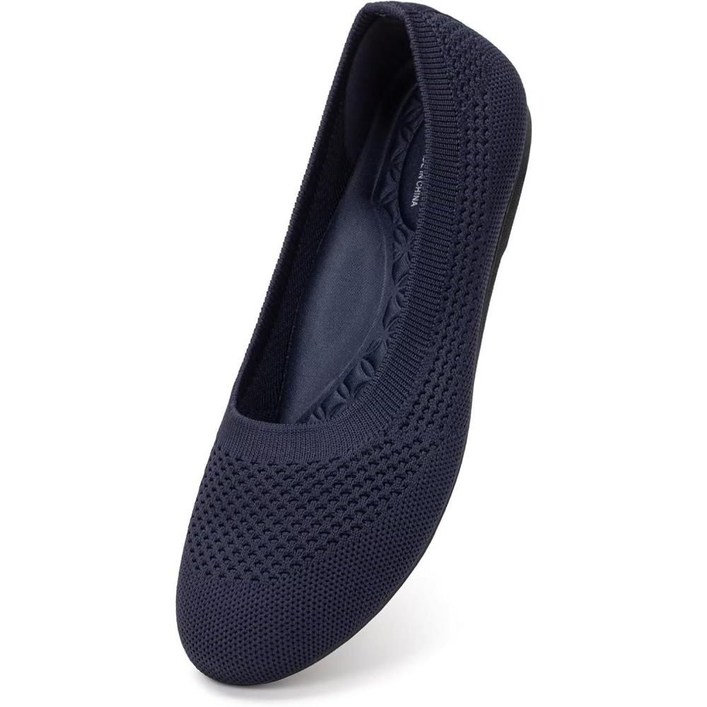 imageFrank Mully Womens Wide Width Flats Ballet Flats Round Toe Knit Flat Shoes with Arch Support Wide Toe BoxNavy Mesh