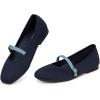 Frank Mully Mary Jane Women Flat Shoes Slip on Square-Toe Washable Shoes Comfortable for Dressy and Work with Ankle Strap(Blue)