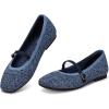 Frank Mully Mary Jane Women Flat Shoes Slip on Square-Toe Washable Shoes Comfortable for Dressy and Work with Ankle Strap(Blueb)