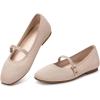 Frank Mully Mary Jane Women Flat Shoes Slip on Square-Toe Washable Shoes Comfortable for Dressy and Work with Ankle Strap(Camel)