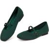 Frank Mully Mary Jane Women Flat Shoes Slip on Square-Toe Washable Shoes Comfortable for Dressy and Work with Ankle Strap(Dark Green)
