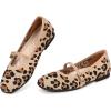 Frank Mully Mary Jane Women Flat Shoes Slip on Square-Toe Washable Shoes Comfortable for Dressy and Work with Ankle Strap(Leopard Beige)
