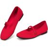 Frank Mully Mary Jane Women Flat Shoes Slip on Square-Toe Washable Shoes Comfortable for Dressy and Work with Ankle Strap(Red)
