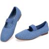 Frank Mully Women’s Ballet Flats Slip on Casual Knitted Fabric Shoes Square-Toe Flats with Elastic Straps for Women(6091blue)