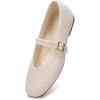 Frank Mully Womens Casual Flat Shoes Square Toe Shoes Knitted Mesh Flat Comfort Work Flat Shoes for Daily Washable(Beige)